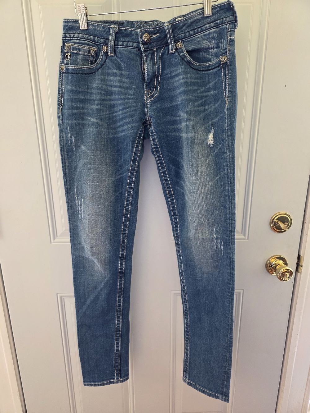 Miss Me Distressed Medium Blue Skinny Jeans Size 29